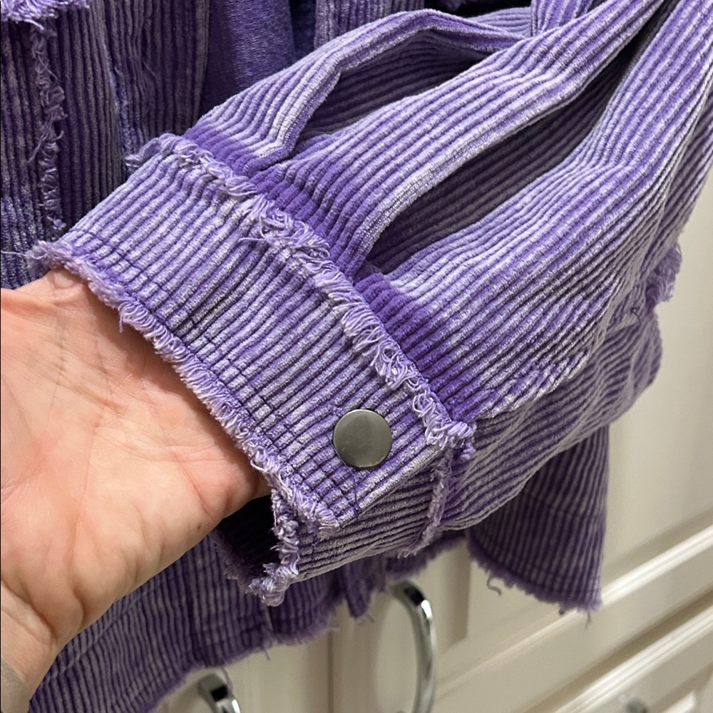POL Lavender Corduroy Cropped distressed freyed hems Jacket small - Picture 7 of 10